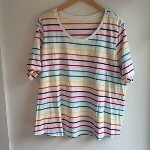 Lands’ End Colorful Striped Scoop Neck T-Shirt 2X – Multicolor Casual Tee